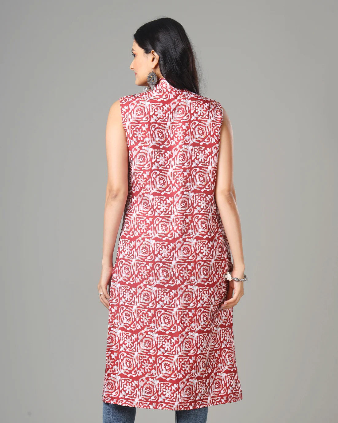 Maroon Colour Printed Long Jacket For Women's