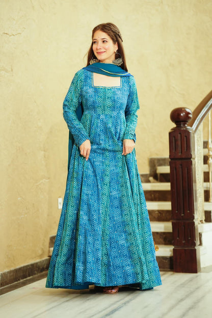 Blue Color Beautiful and Stylish Full Flair Gown for Women