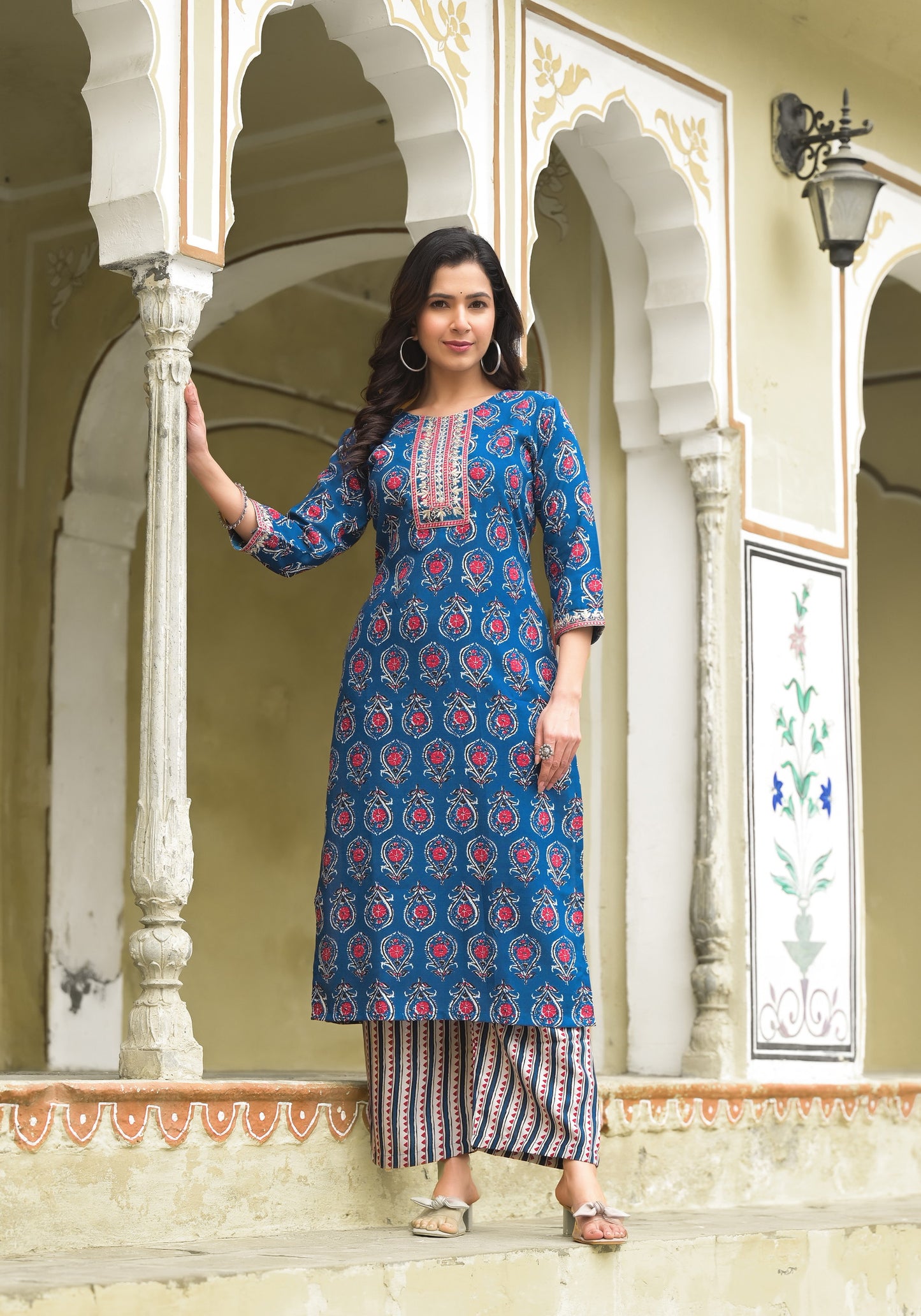 Aqua Blue color Simple and Beautiful Kurta set With Bottom and Dupatta