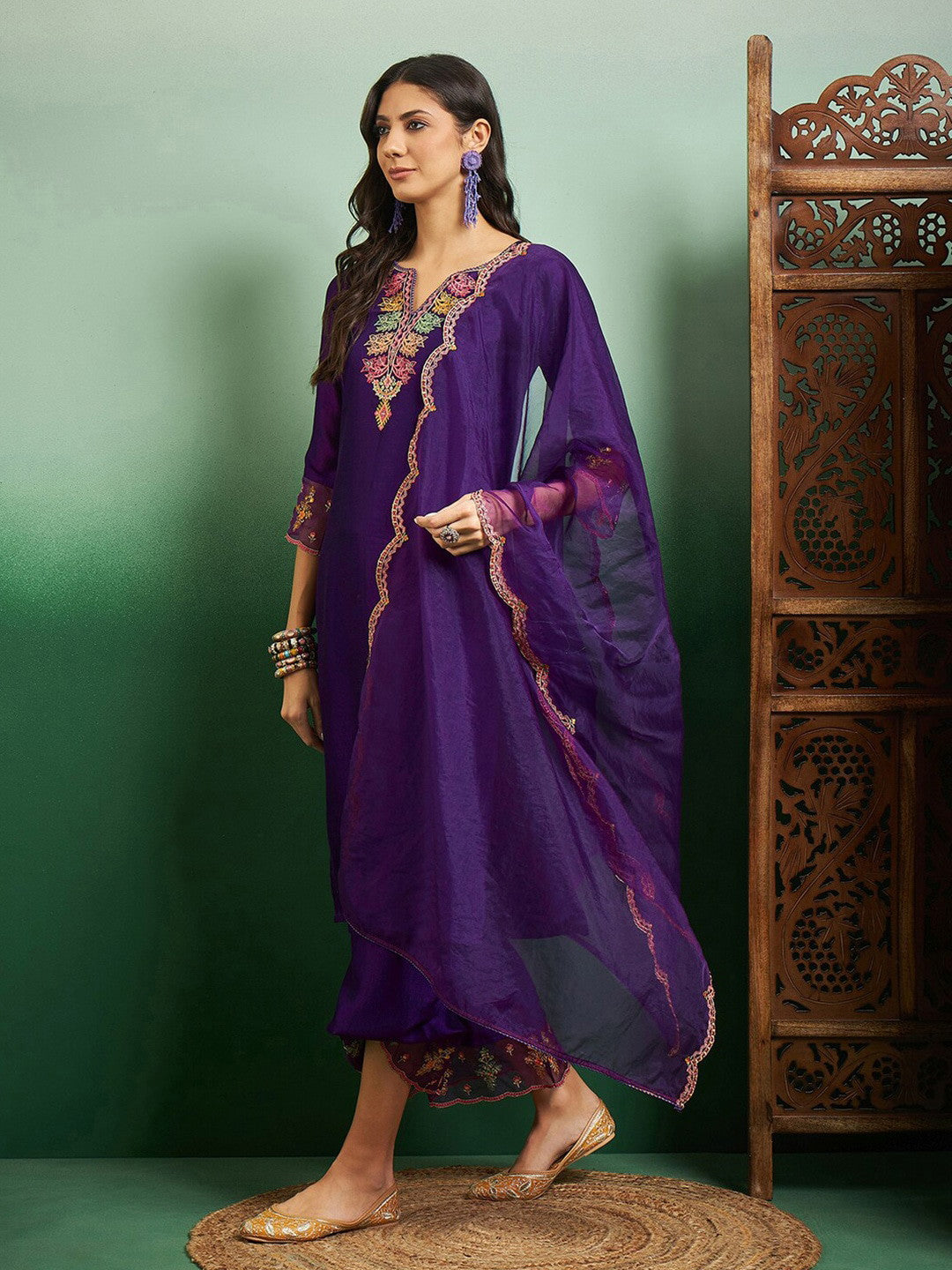 Party Wear Women's  Chanderi Kurta With Bottom And Dupatta Set