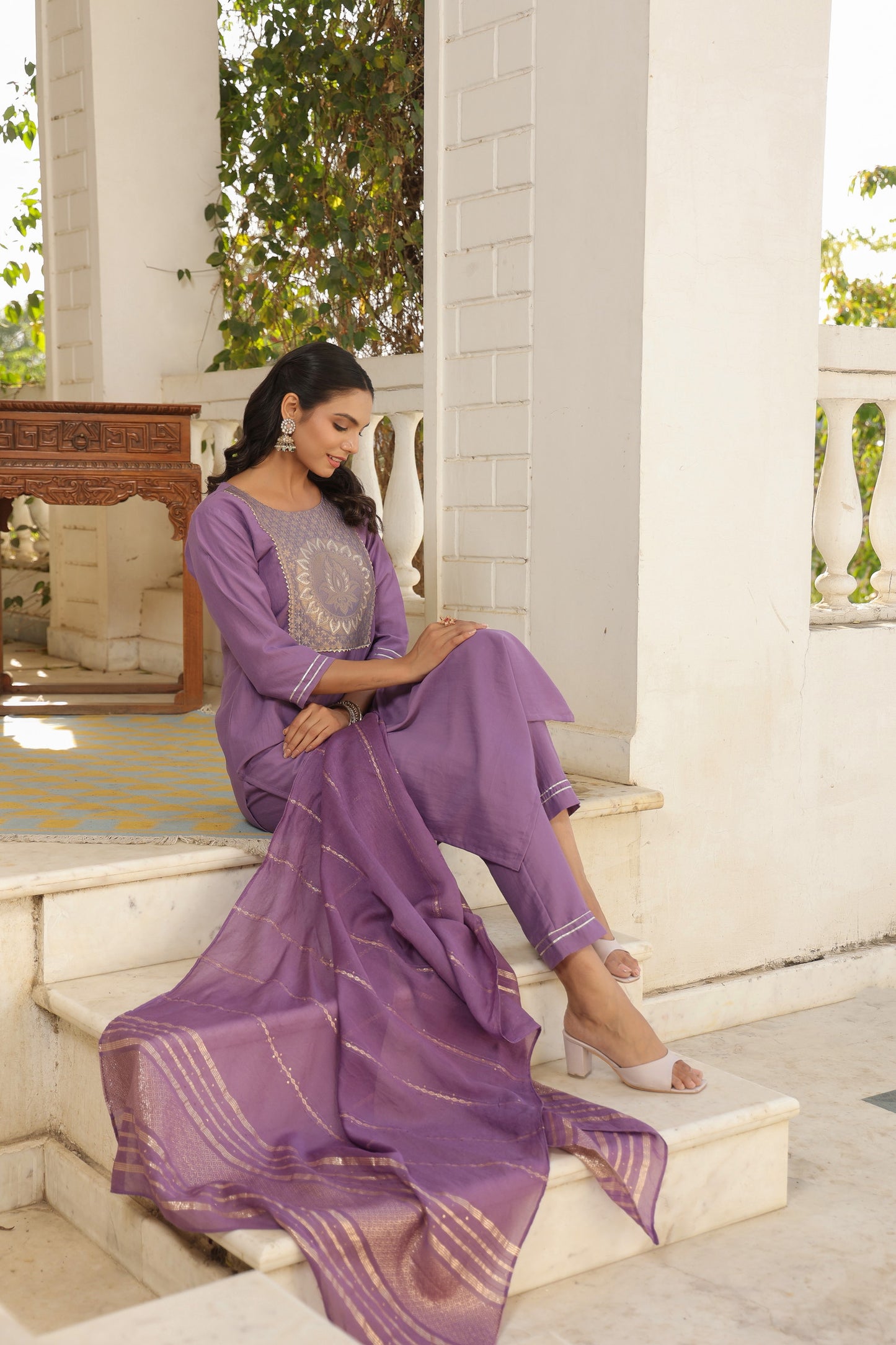 Beautiful and Simple Embroidered Kurta set With Bottom and Dupatta