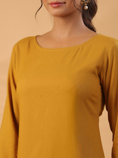 Mustard yellow Round Neck Straight Kurta With Trouser