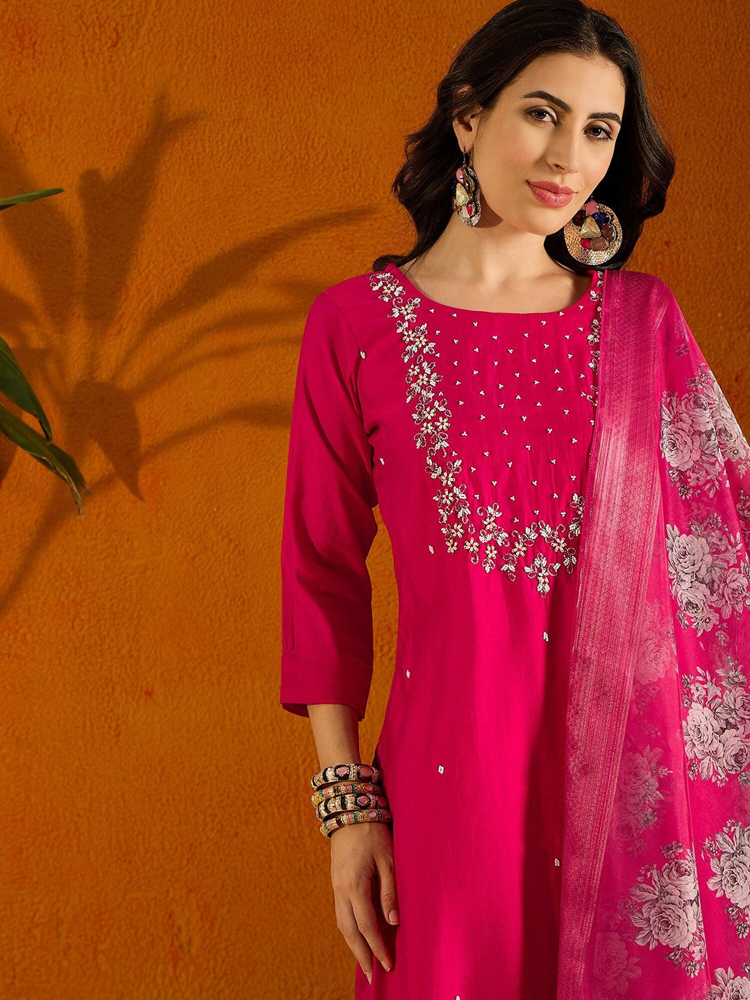 Beautiful Pink Embroidered Kurta Set with Bottom Wear and Dupatta