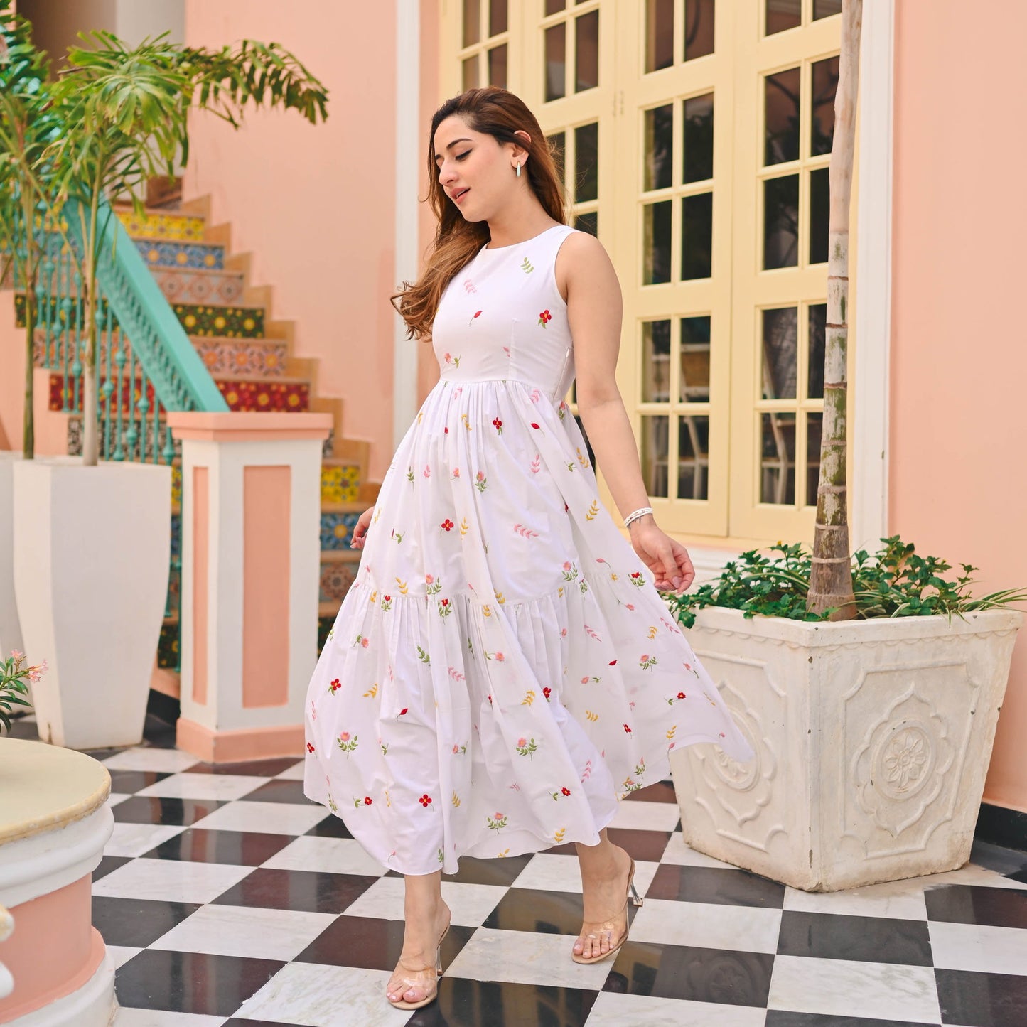 Beautiful Women Floral Print Flaired Gown With Waist Elastic